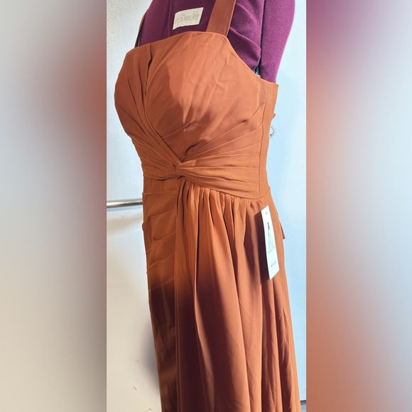 Cinnamon Orange A-Line Side Slit Chiffon Dress - Picture 5 of 9